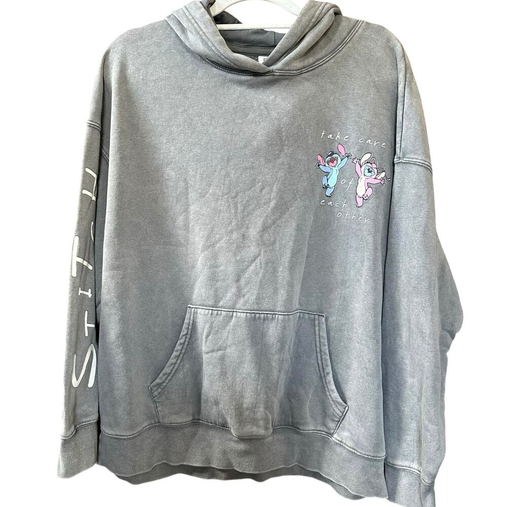 Disney Lilo & Stitch Hoodie S/M Gray Take Care of Each other Graphic Sweatshirt